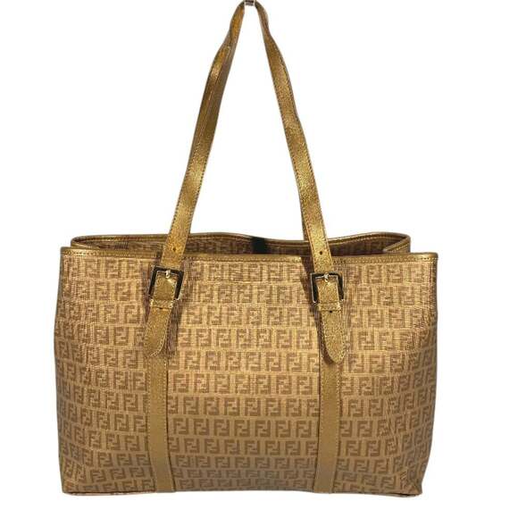Fendi Handbags - FENDI Gold Leather Zucca Shoulder Bag